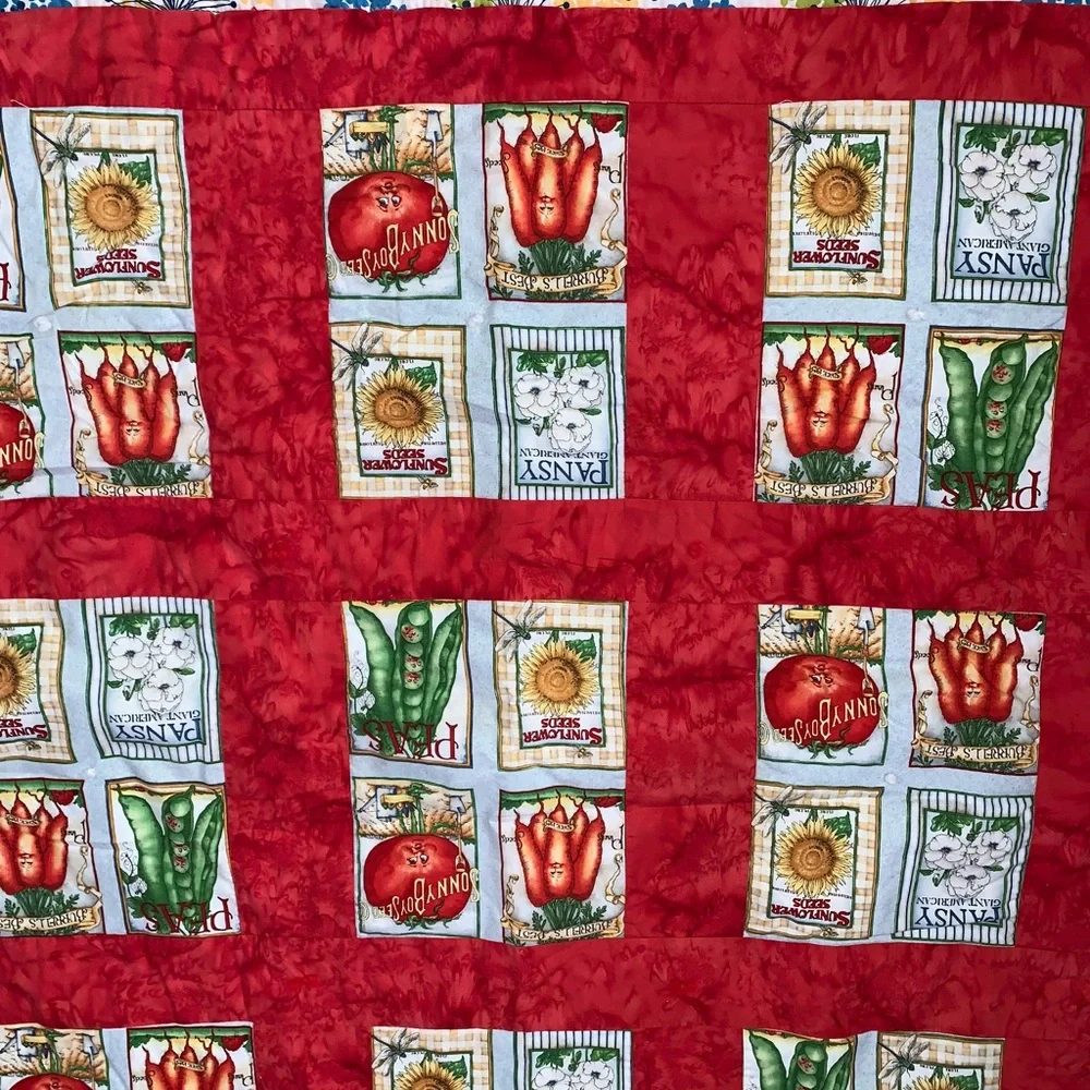 Handmade Quilt W/ Vtg J WECKER FRISCH Anthropomorphic Cotton Fabric Veggie